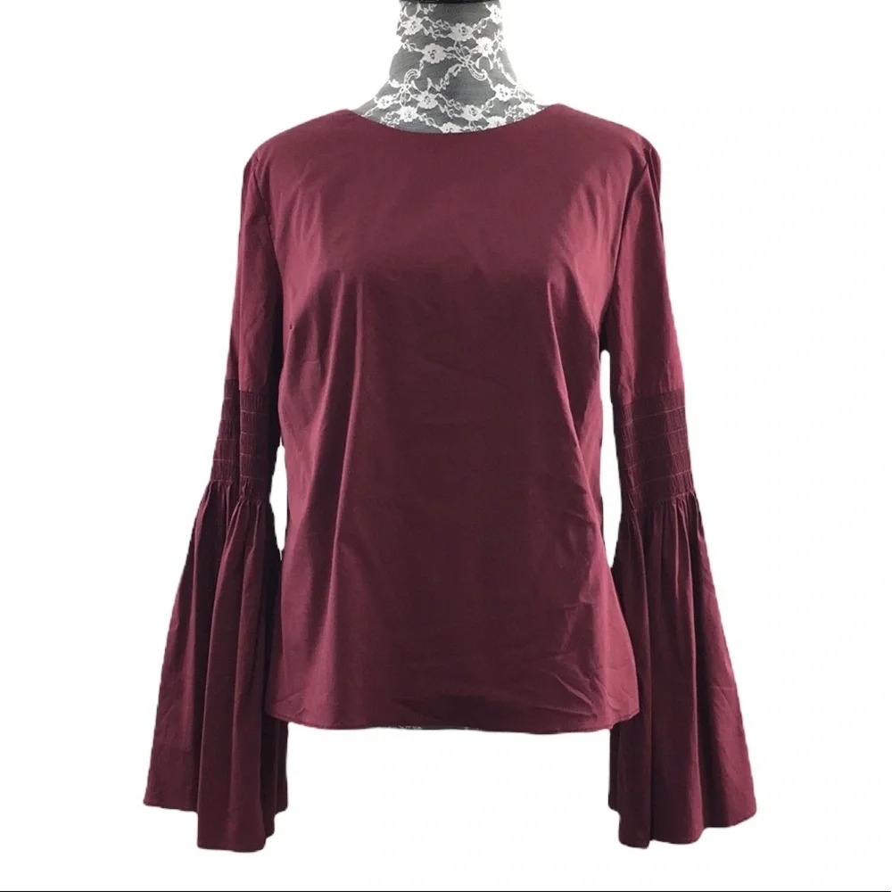 Catherine Malandrino Dark Red Bell‎ Sleeve Blouse Womens Small Zip Back